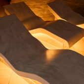 Curved heated benches in a spa.