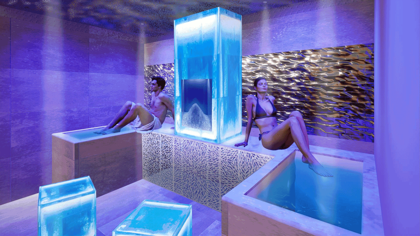 Verulamium Spa refurbishment GIF. Image of the new ice cold treatment area, infrared benches and spa.